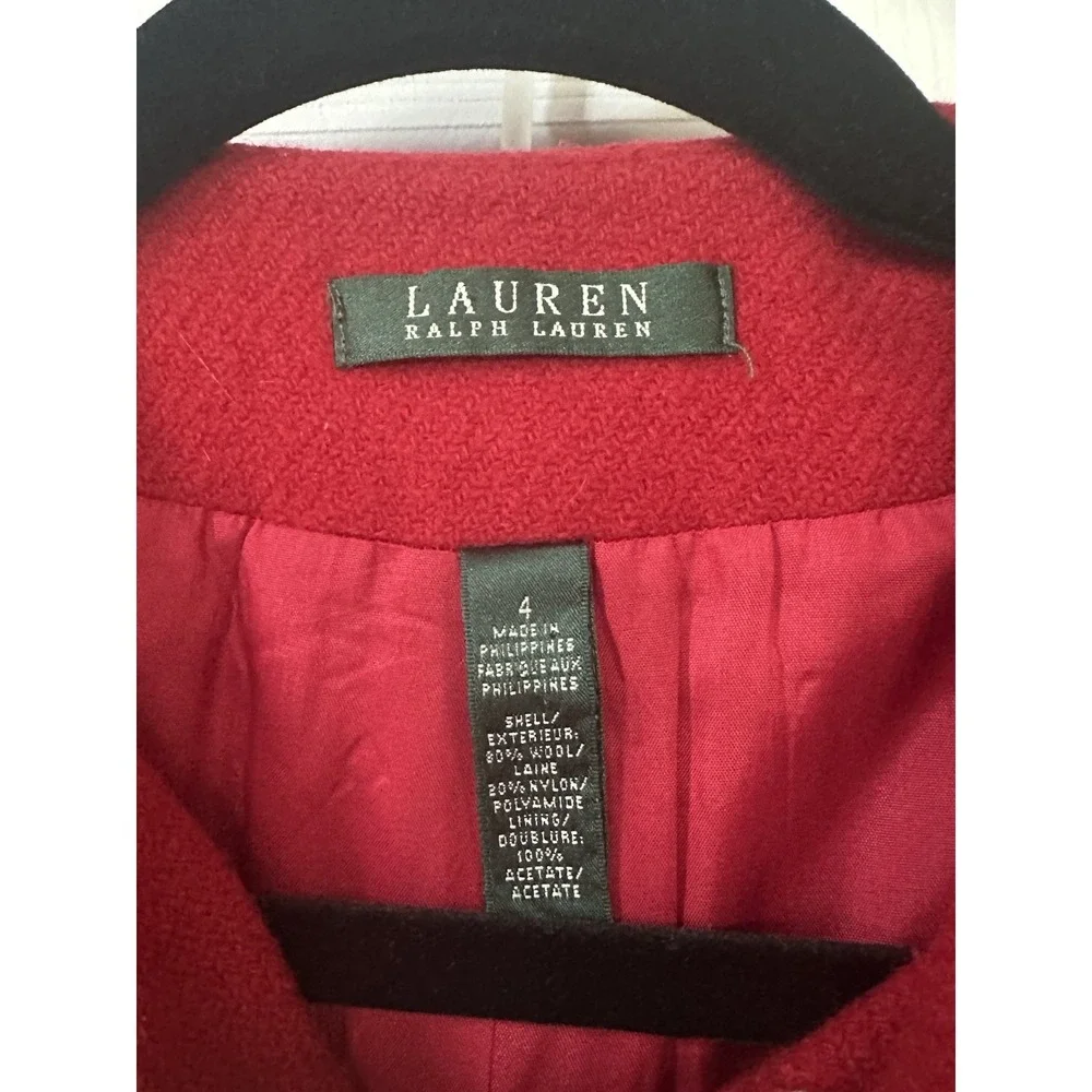 VTG LAUREN RALPH LAUREN Women's Red Jacket Size 4 WOOL ZIP